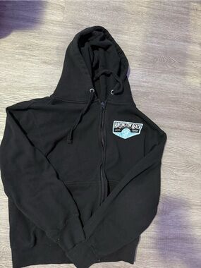 Black Zip-Up Hoodie with Patch Detail